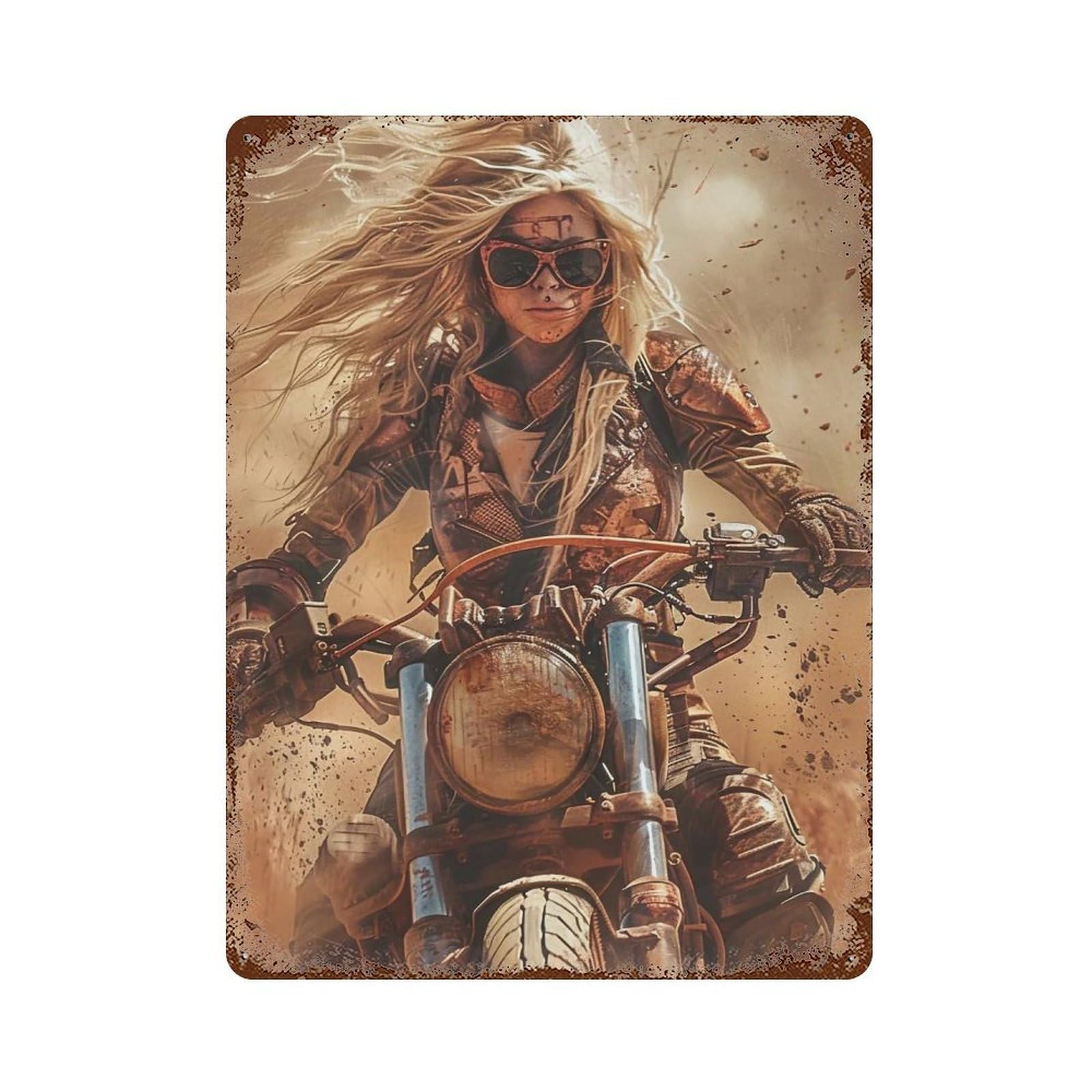 YHGERTKU Post Apocalyptic Dieselpunk Female Warrior 01 Wall Art Retro Iron Vintage Metal Tin Sign Poster Modern Decor for Living Rooms Gift 40x30cm