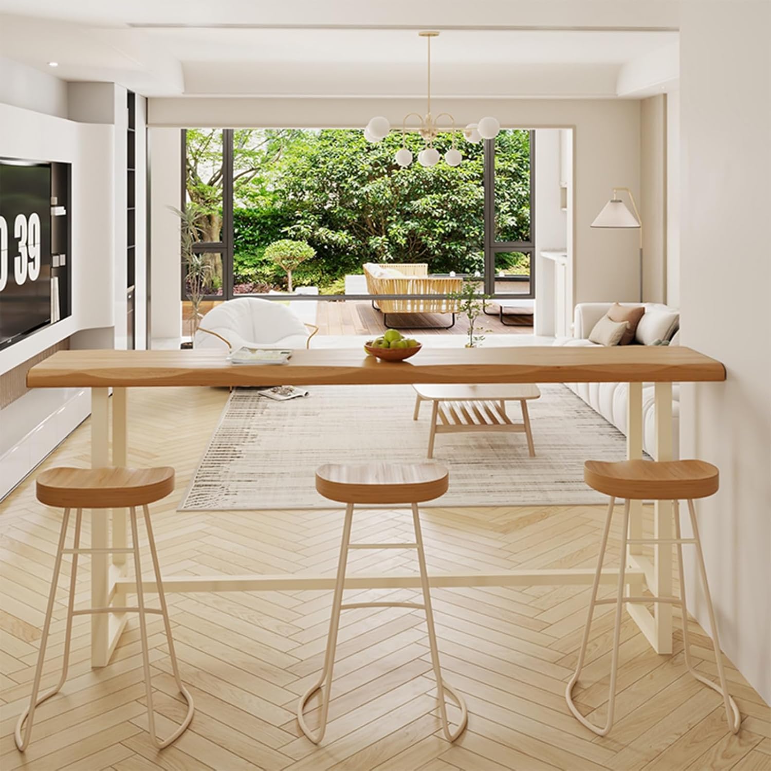 Long Bar Table with Wood Top,Modern Sofa Table,Rectangular Kitchen Breakfast Counter Tables for Dining Room, Bistro, Restaurant(120X45X105CM/47.2X17.7X41.3IN)