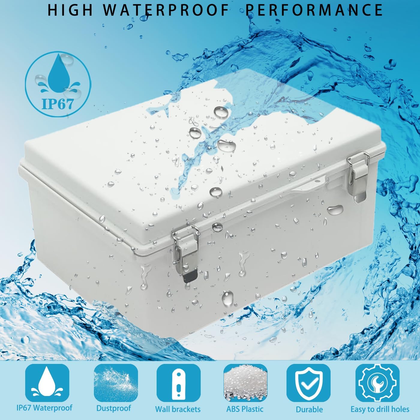 Waterproof Outdoor Electrical Box Junction Box Weatherproof IP67 ABS Plastic Enclosure Switch Router Project Box with Mounting Plate with Wall Bracket 2 Cable Glands Grey 16" x 12" x 7"