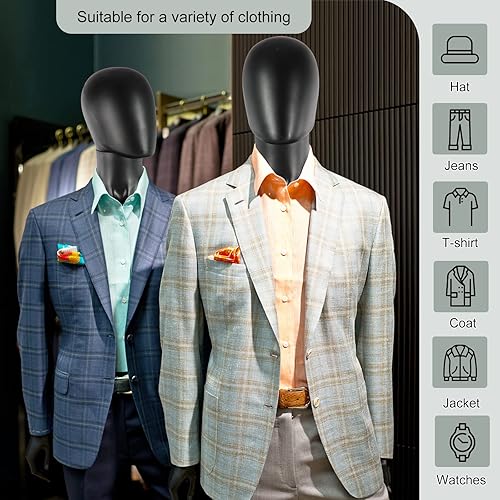 Miniatura 5 de Maniquí masculino de cuerpo completo negro - 74" Maniquíes ajustables realistas desmontables soporte de metal para exhibición