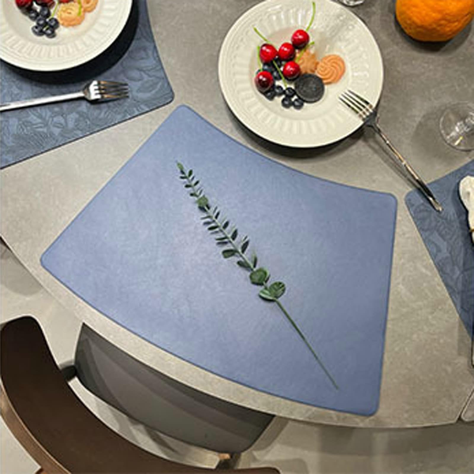 Lot de 6 sets de table - Bleu rétro vintage - En cuir synthétique - Motif floral - Double face - Lavables et antidérapants - Pour la table à manger à la maison - 30 x 33 x 48 cm
