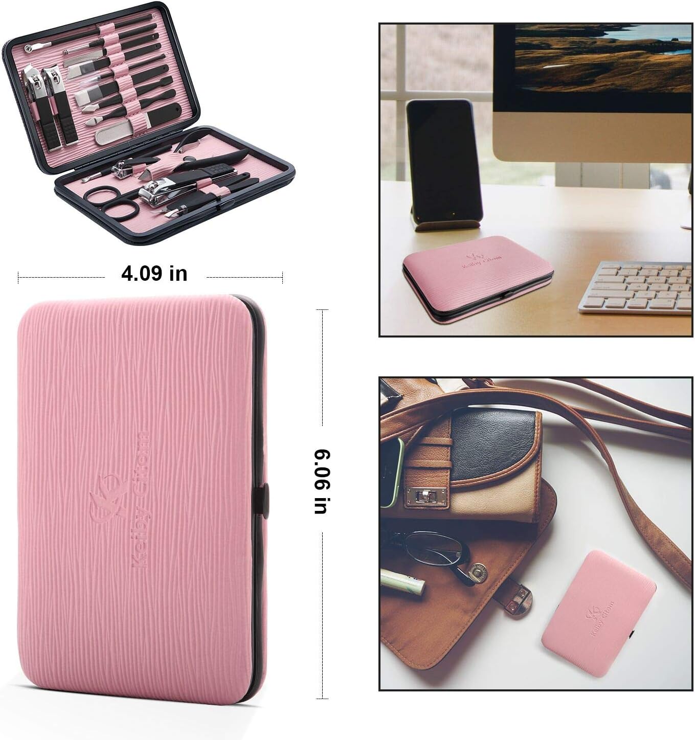 Keiby Citom Manicure Set 18pcs Professional Nail Clippers Kit Pedicure Care Tools-Stainless Steel Grooming Tools With Rose Gold PU Leather Case for Travel & Home (Pink) 6 71MfkKj7aWL. AC SL1500