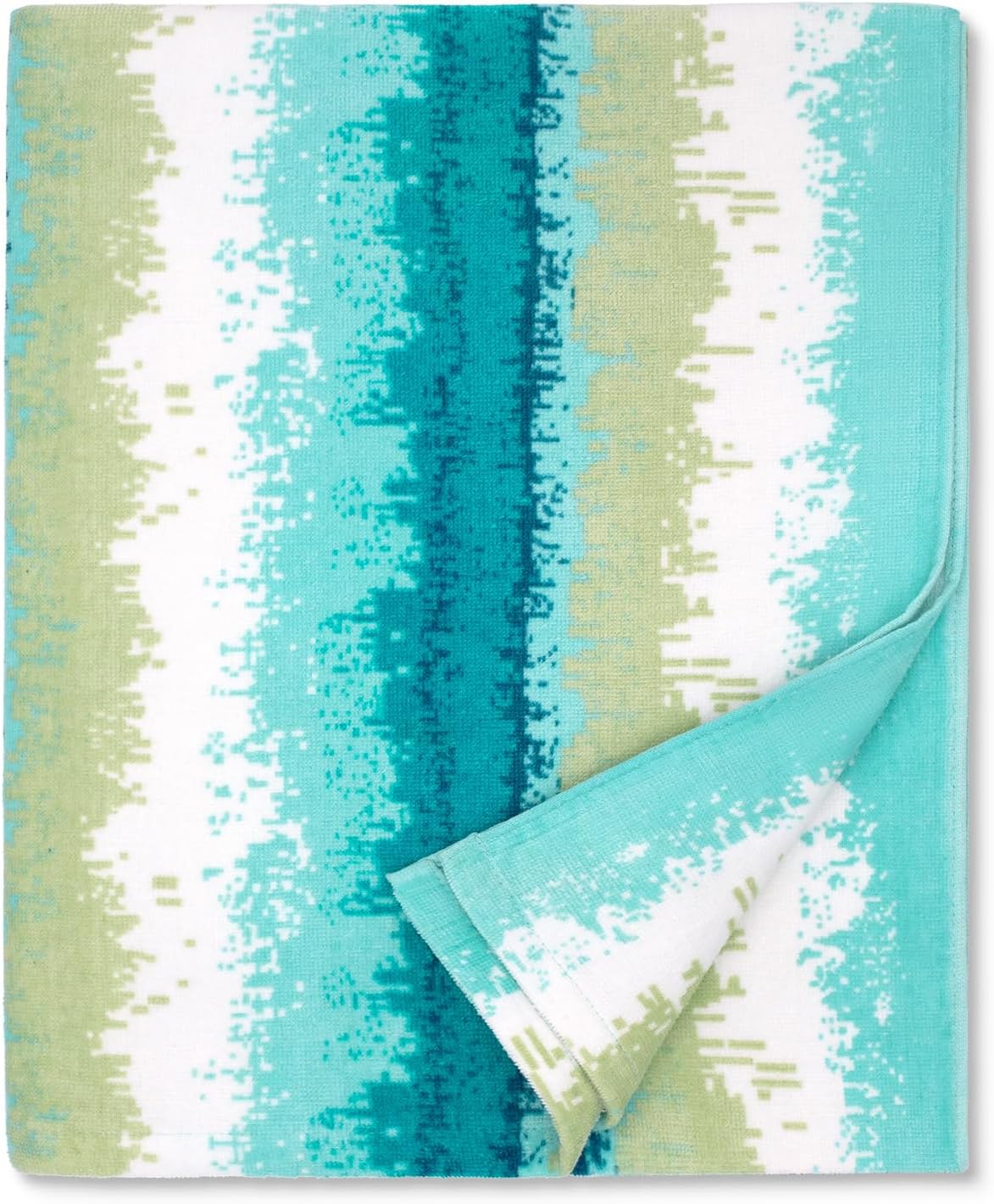 cabanana Large Beach Towel Oversized - Cotton Velour 35 x 70 Inch Coast Waves Camo Striped Terry Pool Towel, Cabana Soft Swimming Towel for Adults Women Men (Teal Green)