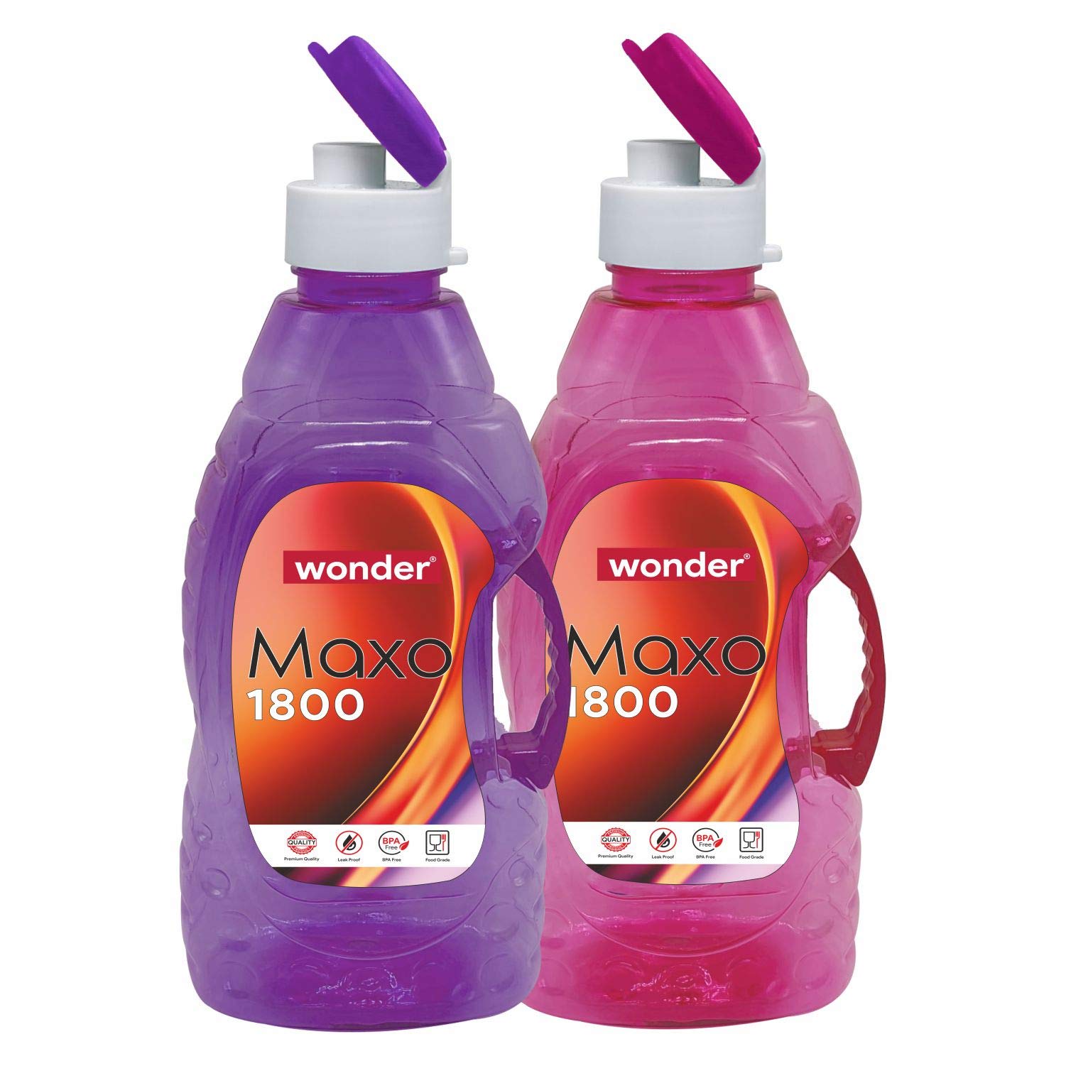 Wonder Homeware Maxo 1800 Fliptop Fridge Bottle Set, 2 pc Set 1800 ml, Red Purple Color, Made In India, KBS02611