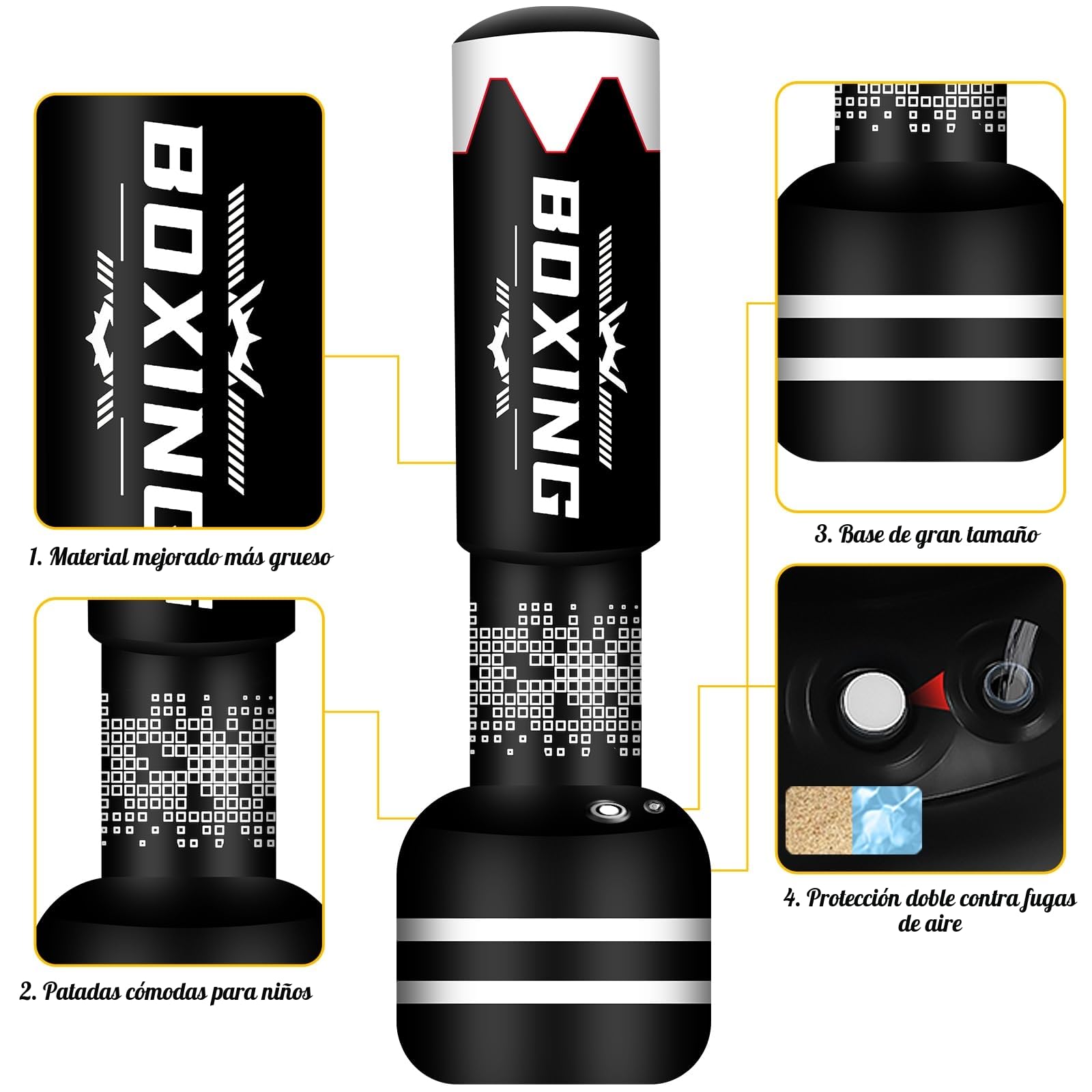 Pesado Saco de Boxeo 180cm Adultos con Guantes, Freestanding Inflable Kickboxing Bolsa Entrenamiento MMA Muay Thai