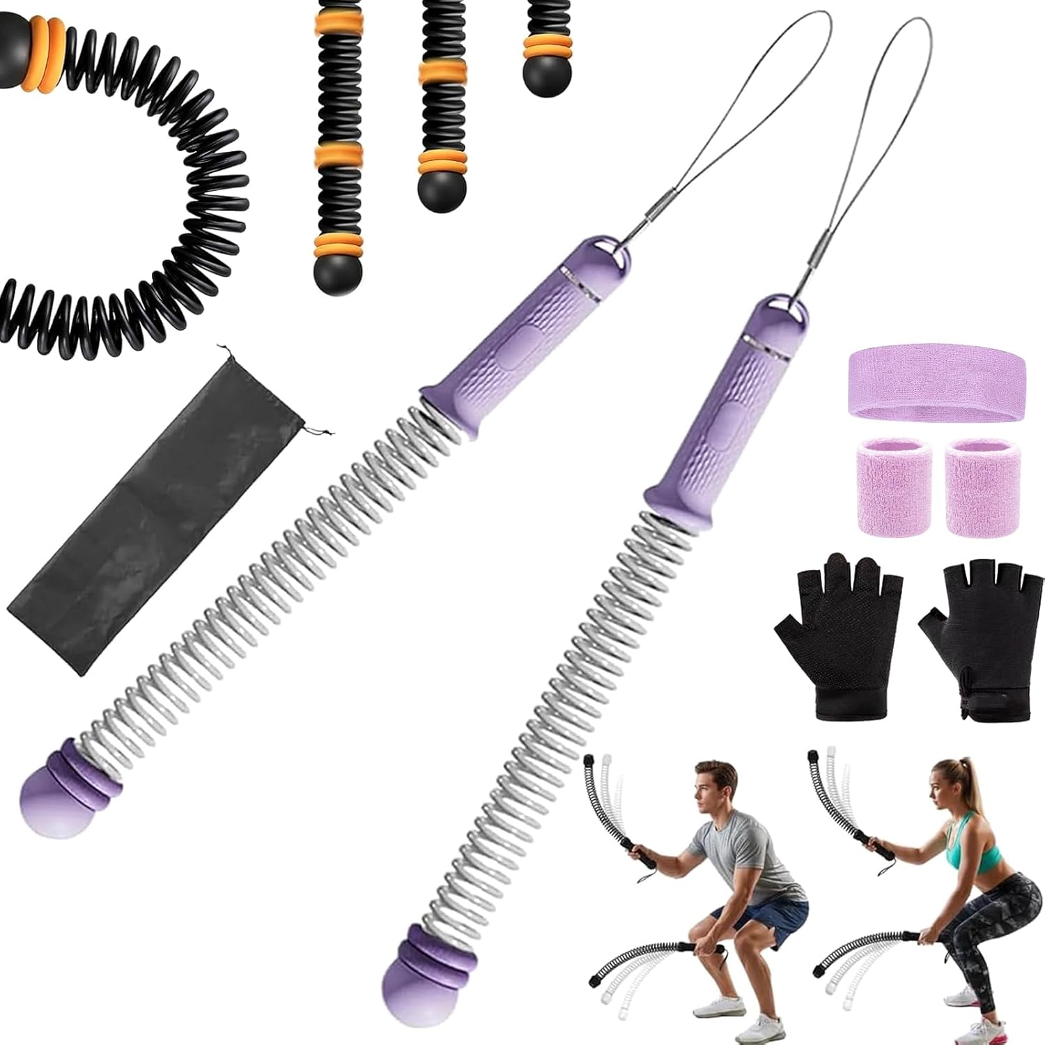 Adjustable Ropeless Battle Ropes, Ropeless Battle Ropes Adjustable Weight, Weighted Cordless BattleRopes for Home Gym, 3 Level Adjustable, No-Jump Training, Silent Fitness for Full-Body (Purple)
