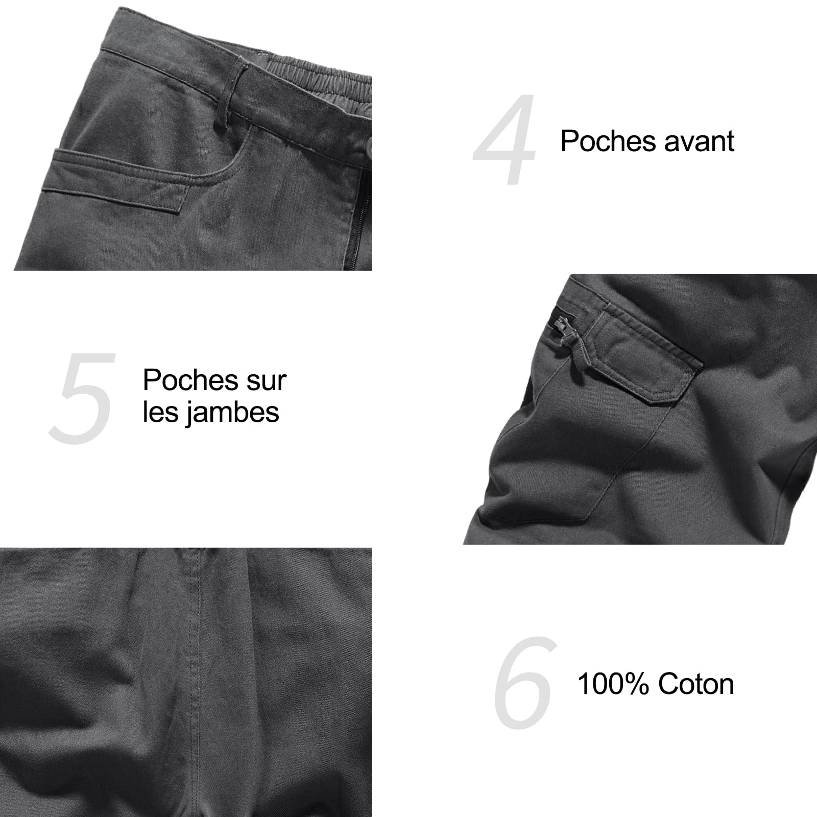 Husmeu Short Bermuda Homme Cargo avec Plusieurs Poches, Short d'été en Coton Camouflage de Taille Élastique