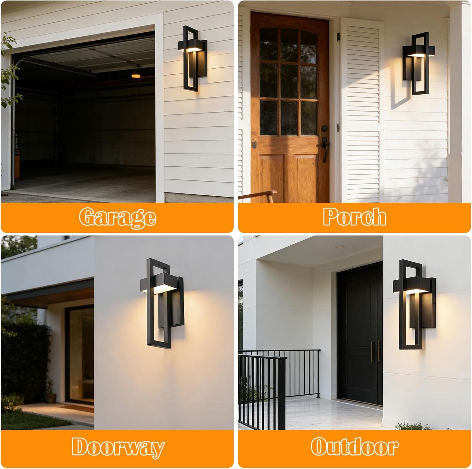 Large LED Modern Patio Lights, Matte Black Outdoor LED Lights Waterproof, Outside Lights for House Garage Porch Warm White 3000K, 2 Pack