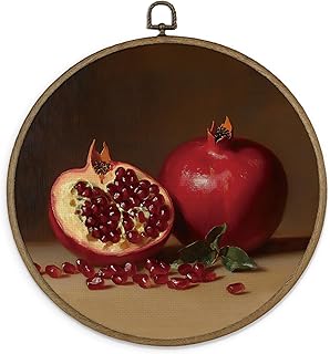 Gnmduw Classical Pomegranate Wall Art Framed, Vintage Pomegranates fruit Round Hanging Wall Decor, Farmhouse Pomegranates Canvas Prints Art for Kitchen Living Dining Room, 10x10 In