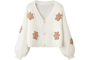 Women's Classic Long Sleeve V Neck Teddy Bear Cardigan Front Button Down Sweater Coat