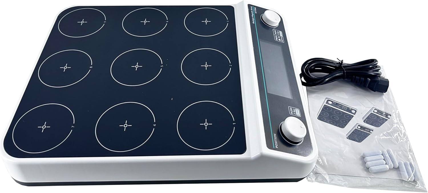 Multi Position Magnetic Stirrer Digital 9 Position Magnetic Stirrer with Speed 50-1500RPM Plate Size 110MM Max Stirring Volume9*500ML Anti-Corrosion Panels