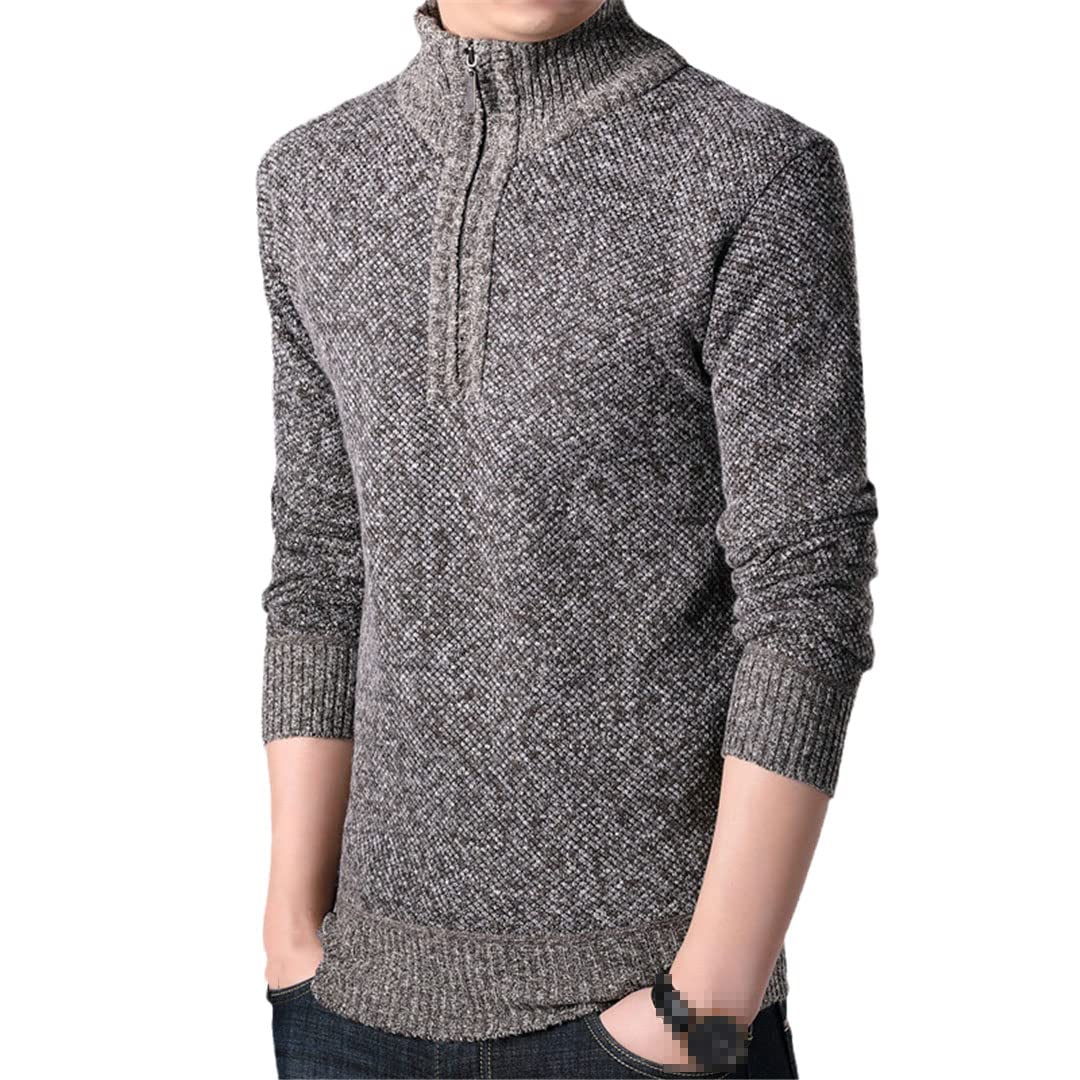 Maglione da uomo a collo alto solido casual slim fit pullover mezza cerniera spessa maglione lavorato a maglia, Caff, M