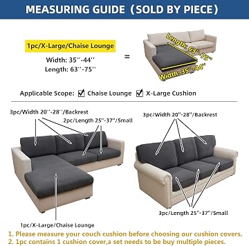 Eismodra Sectional Couch Covers Chaise Cushion Cover for Sofa L Shape Chaise Lounge Magic Stretch 3 Cushion Couch Slipcover for Dogs L Shaped Replacement Protector,Dark Gray X-Large(Only 1 Piece)