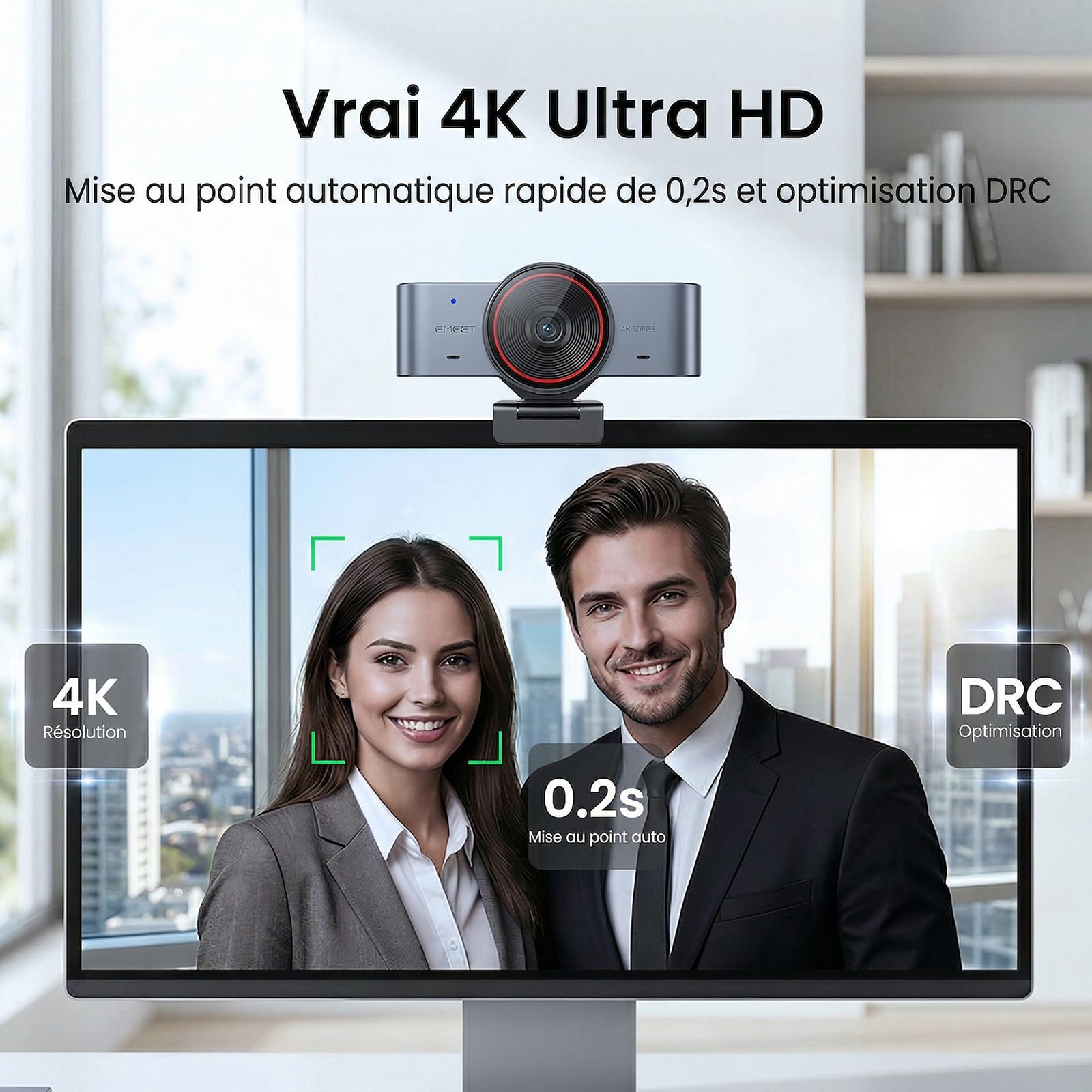 eMeet C960 Ultra Webcam 4K pour PC/Mac, Capteur 1/1.5", Autofocus 0,2s, Corps en Métal, Mode Tableau Blanc, Cache de Confidentialité, 2 Micros, Caméra USB pour Streaming, Réunion, Télétravail