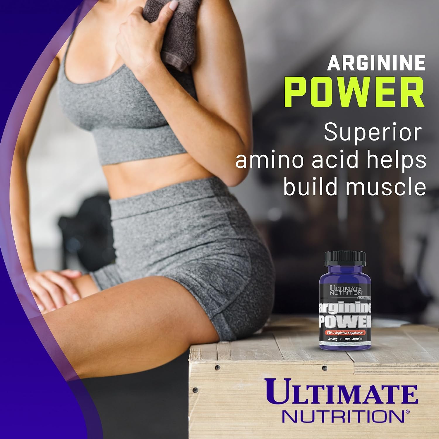 Ultimate Nutrition Arginine Power Supplement for Men & Women - Amino Acid Supplement with 800mg of L-Arginine for Nitric Oxide Production, Bodybuilding, Performance & Muscle Growth - 100 Capsules