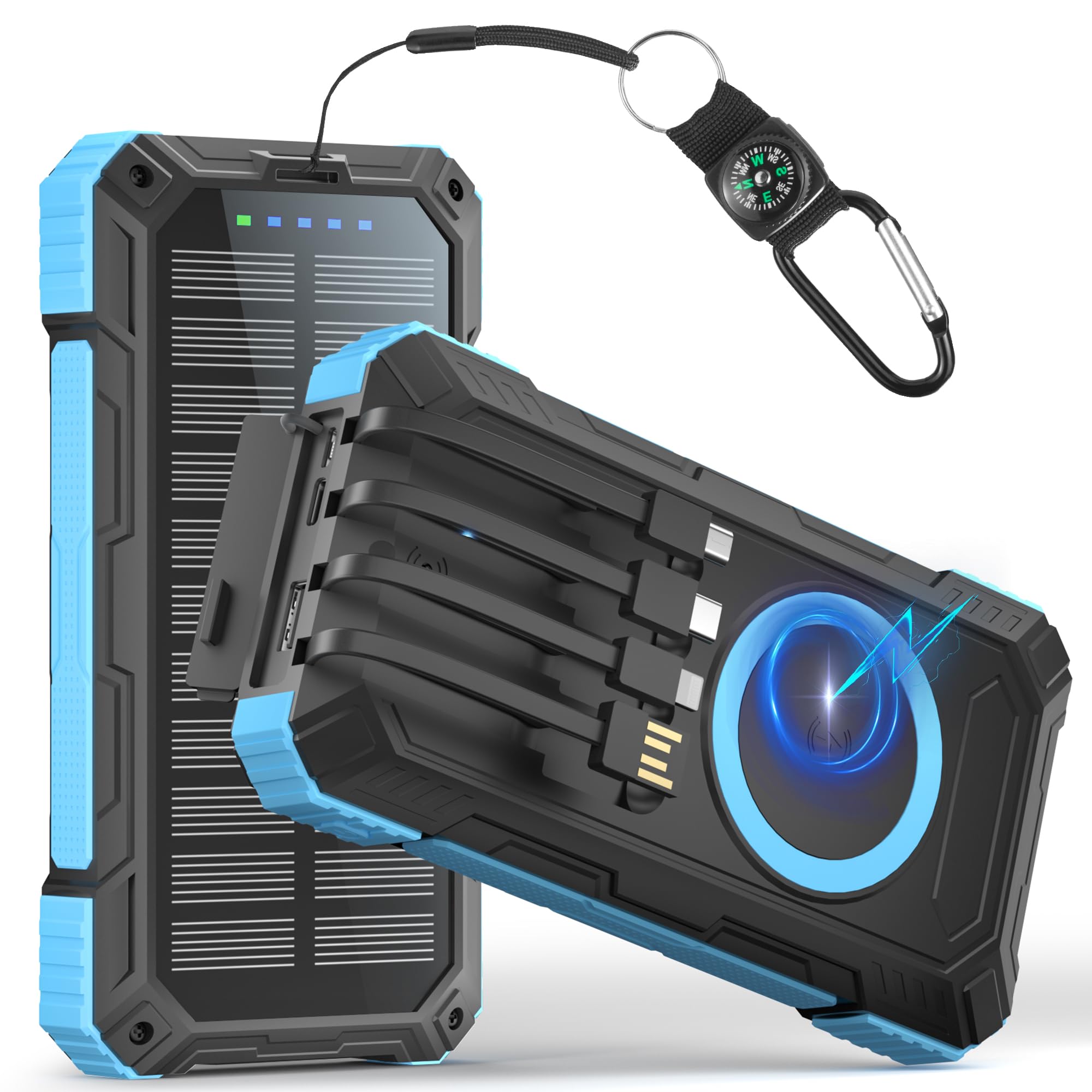 Batterie Externe Solaire 20000mAh – Charge Rapide Sans Fil, Lampe Torche, étanche Et Résistante Pour Camping, Rando Et Voyage – Noir/Orange Power Bank