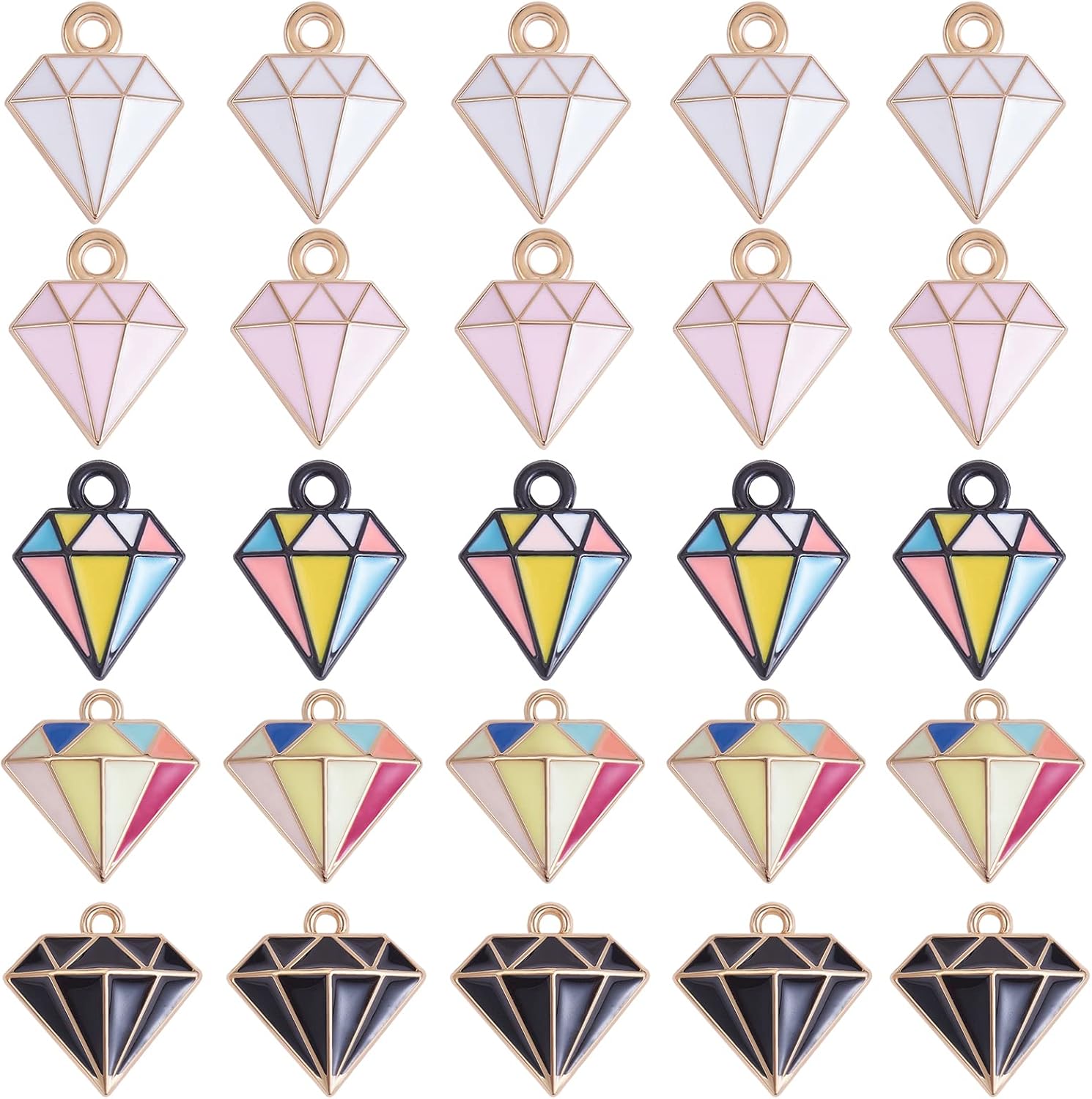 25 Pieces Diamond Shape Charms Pendant Light Gold Alloy Enamel Charms Mixed Color for Jewelry Necklace Bracelet Earring Making