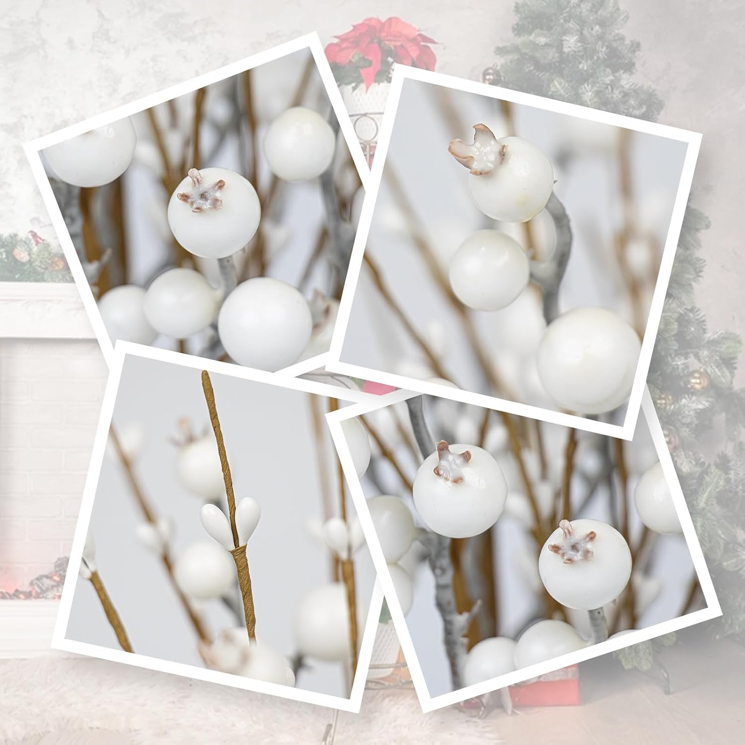 VioletEverGarden 6 Pack White Berry Stems 17 Inch Winter Floral Picks with Artificial White Holly Berries for Indoor Outdoor Xmas Holiday Ornaments