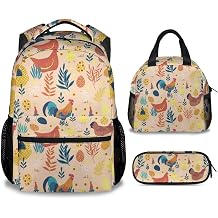 Chicken Backpack with Lunch Box and Pencil Case, 16 Inch Chicken Theme Bookbag with Adjustable Straps, Durable, Lightweight, Large Capacity, School Backpack for Girls Women