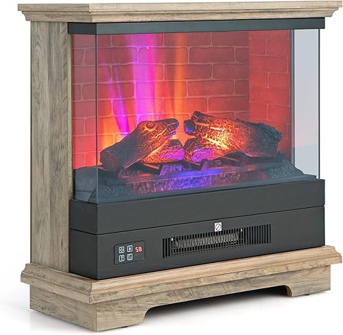 SIMOE Calentador eléctrico de 27 pulgadas con chimenea, chimenea termostática independiente de 1400 W con llama 3D de 3 niveles y control remoto de