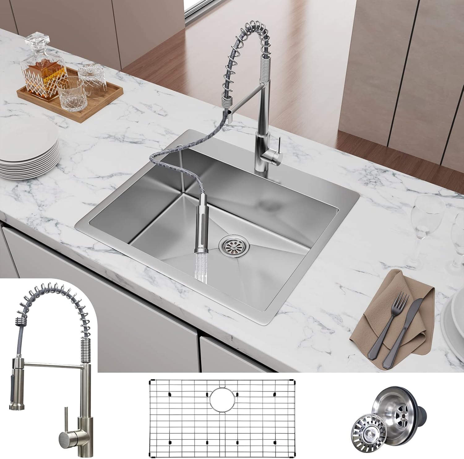 TECASA 25 inch Laundry Sink Undermount or Drop in Kitchen Sink with