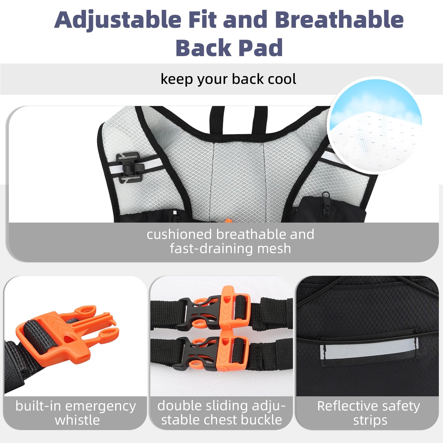 Mochila de hidratación con bolsa de agua de 2 L, paquete de 2, negro y gris