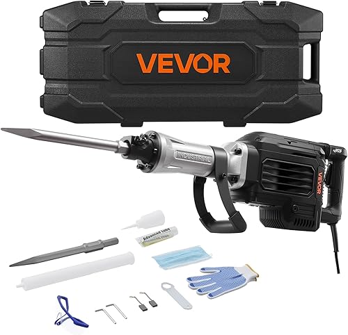 VEVOR - Martillo de demolición, martillo eléctrico potente de 3000 W, rompedor de concreto de 1700 RPM con cincel de punta, estuche de transporte,