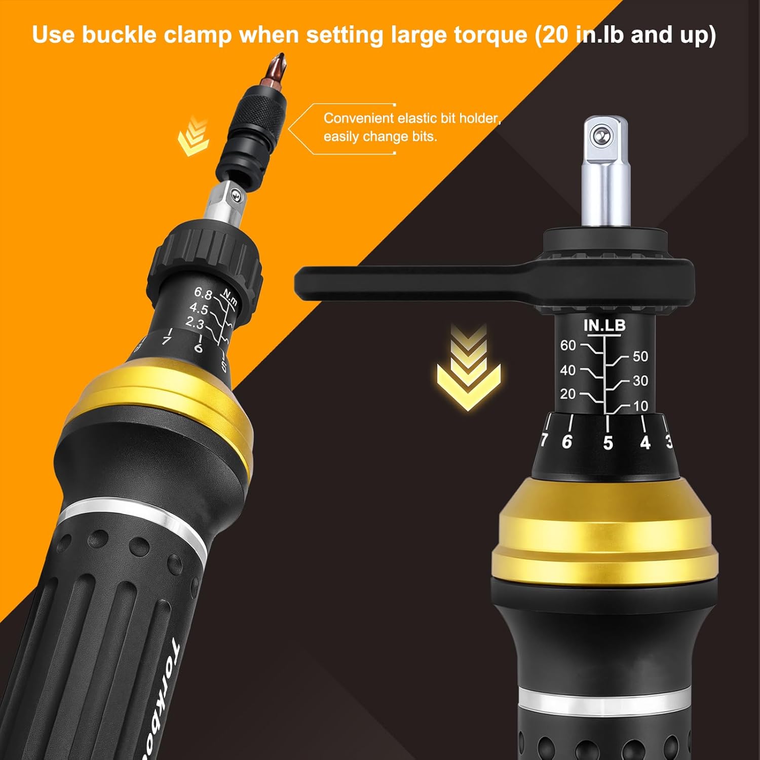 Torque Screwdriver Set 10-60 in.lb, Torque Screwdriver Set for Gunsmithing with Bit Holder, Adapter, Flat, Hex, Torx and Philips Bits, Suitable for Gunsmithing, DIY, Bicycle Maintenance