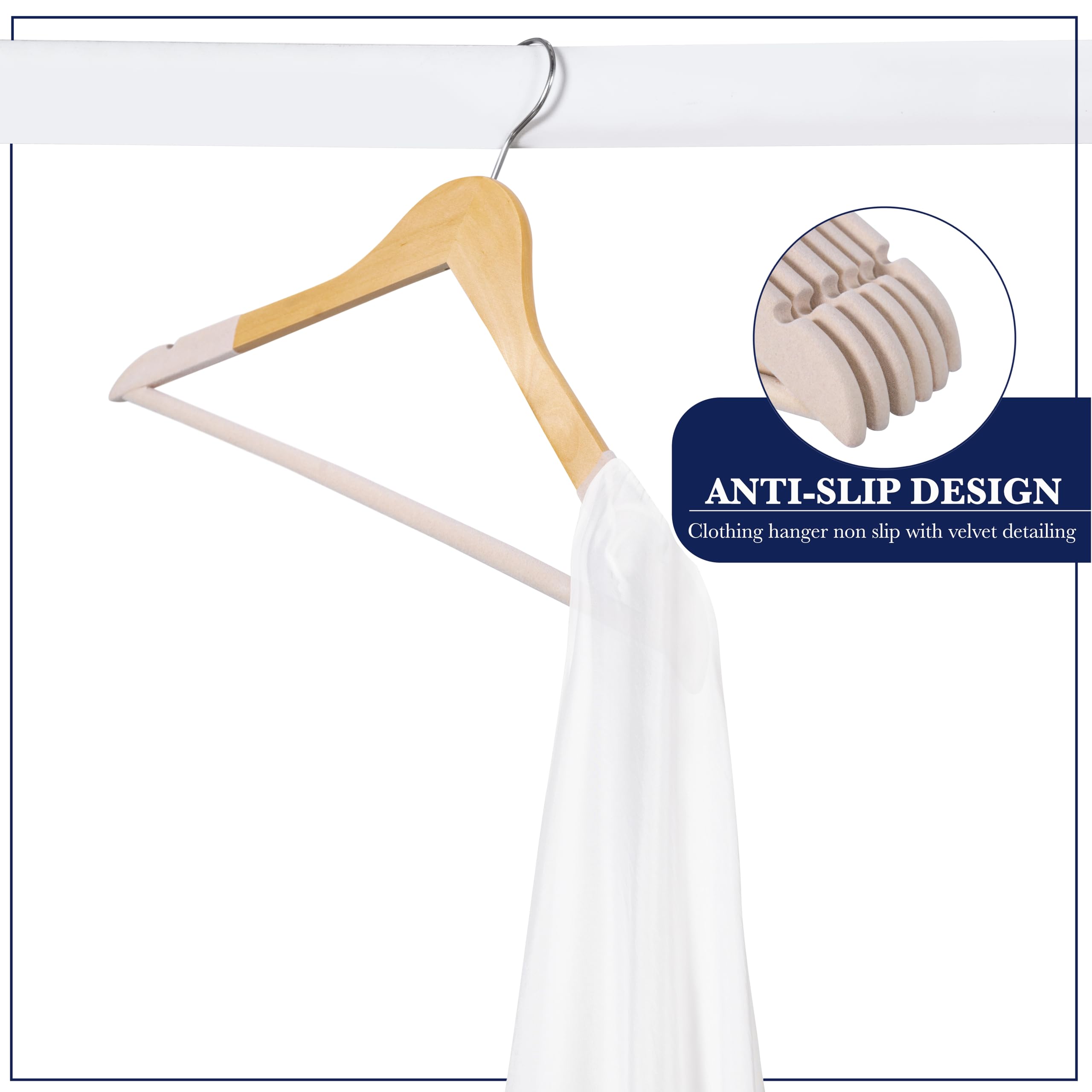 Grucce in legno di alta qualità, antiscivolo, in velluto, confezione da 20 grucce in legno, resistenti per abiti, cappotti, giacche e pantaloni, colore beige
