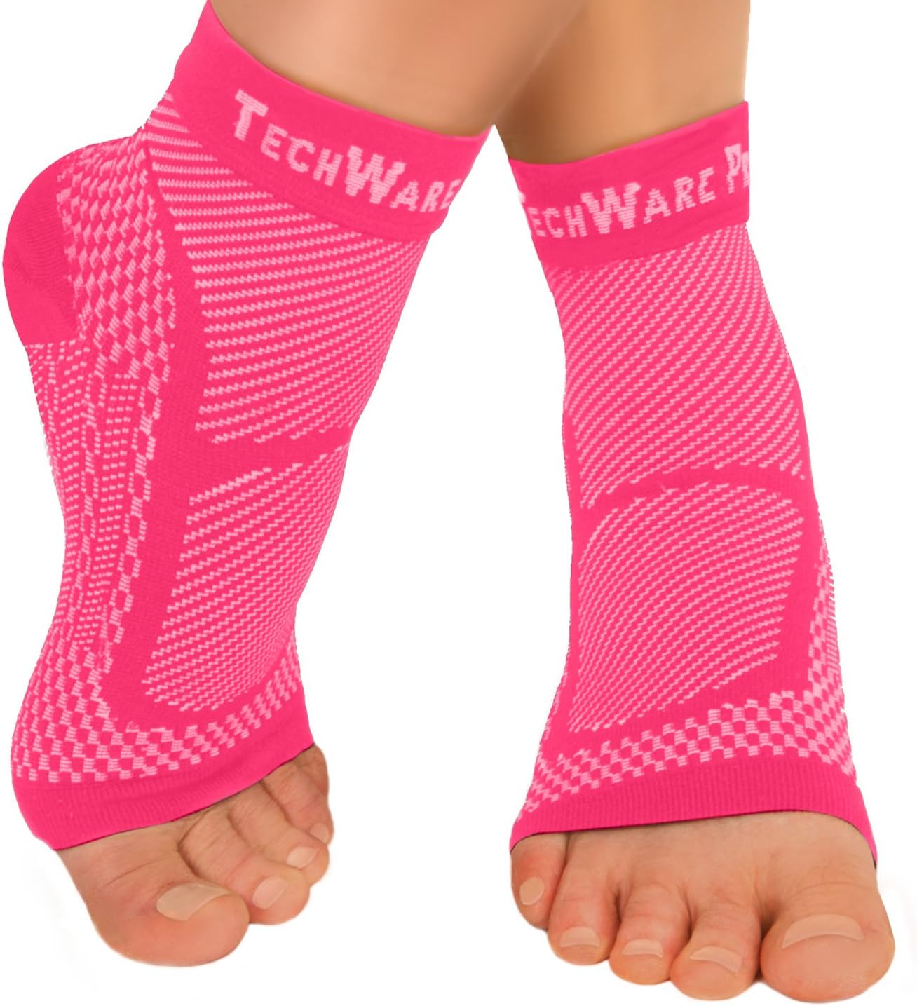 TechWare プロ アンクルブレース 圧縮スリーブ - アキレス腱炎、関節痛を和らげます。 足底筋膜炎フットソックス、土踏まずサポート、腫れとかかとの平底の痛みを軽減。 スポーツ時の怪我の回復。 Large / X-Large (see size chart) ピンク