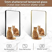 Vista 5 de Espejo de baño dorado de 22 x 30 pulgadas, espejo rectangular con marco de metal cepillado con esquina redondeada, espejo de tocador de baño dorado