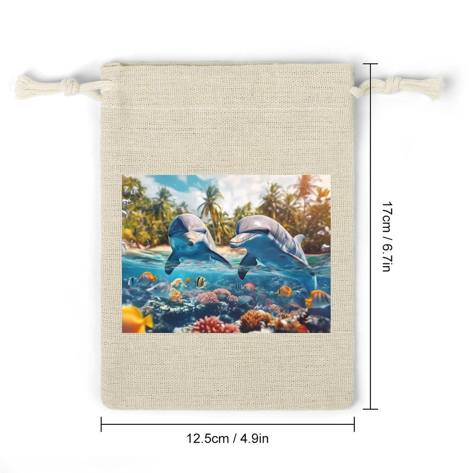 Two Dolphins Underwater Scene 8 Pack Small Gift Bags Cotton And Linen Drawstring Pockets Sachet Bag for Party Home Supplies