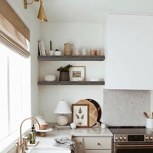 Vista 22 de QEEIG Estantes flotantes para pared de 23.6 pulgadas de largo, estante montado en la pared, baño, cocina, sala de estar, dormitorio, granja, B.