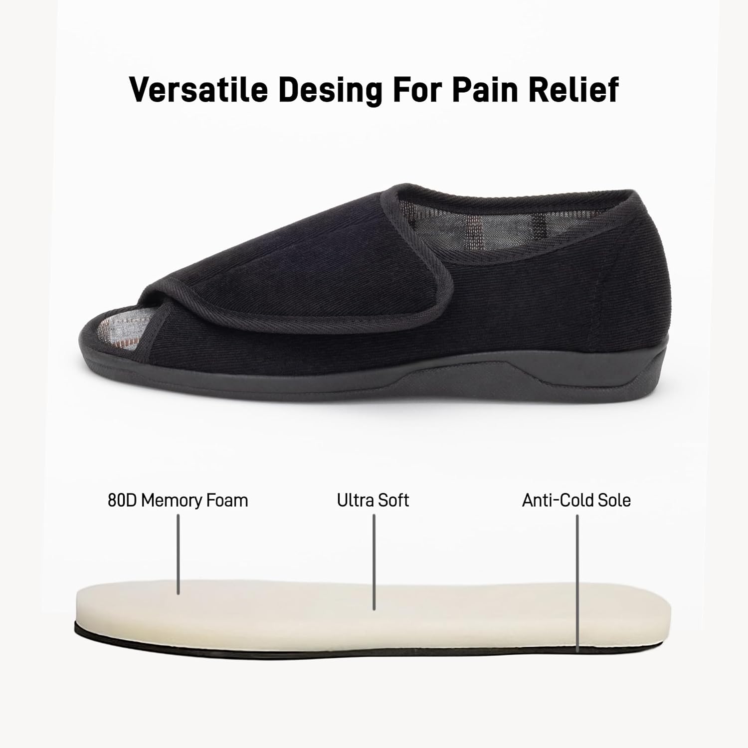 Open Toe Diabetic Slippers for Men Extra Wide Width, Memory Foam Open Toe House Shoes Non Slip - For Seniors Arthritis Swollen Feet - Image 3