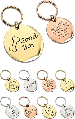 MignonandMignon Personalized Dogs Cats ID Tags Pet Collar Coin Charm Lovely Symbols Dog Name Collar Accessories Father's Day Gift Custom Engraved