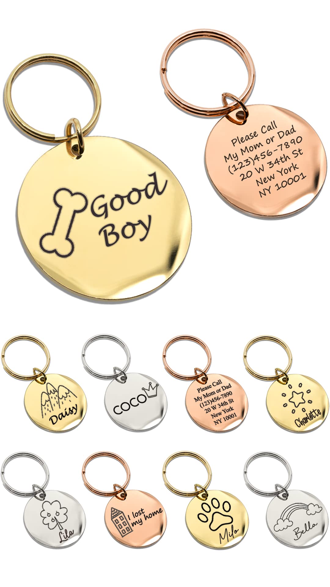 Personalized Dogs Cats ID Tags Pet Collar Coin Charm Lovely Symbols Dog Name Collar Accessories Father's Day Gift Custom Engraved Products for Extra Small Dog Anti-Lost Pet -AID-C-S