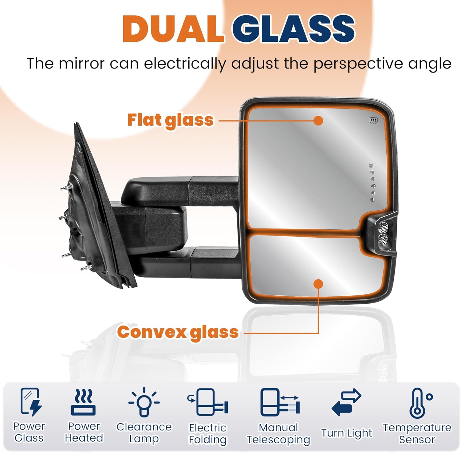 KUIPERAUTO Power Folding Towing Mirrors Power Heated Compatible for 2014-2019 Chevy Silverado 1500 2500 3500 HD/GMC Sierra w/Turn Light,Amber Running light, Extended Pair Set Chrome