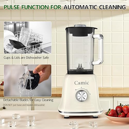 Miniatura 6 de Batidoras de vidrio para cocina con 750 W, 54 onzas  54 onzas fluidas de vidrio para encimera de procesadores de alimentos, licuadora sin BPA para