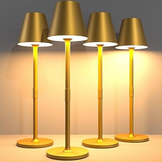 Timjorman LED CordlessTable Lamp,4000mAh Rechargeable Battery Desk lamp,3 Level Brightness Beside Night Light, Minimalist Design, for Couple Dinner/Coffee Table/Restaurant/Bedroom(Bronze 4PACK)