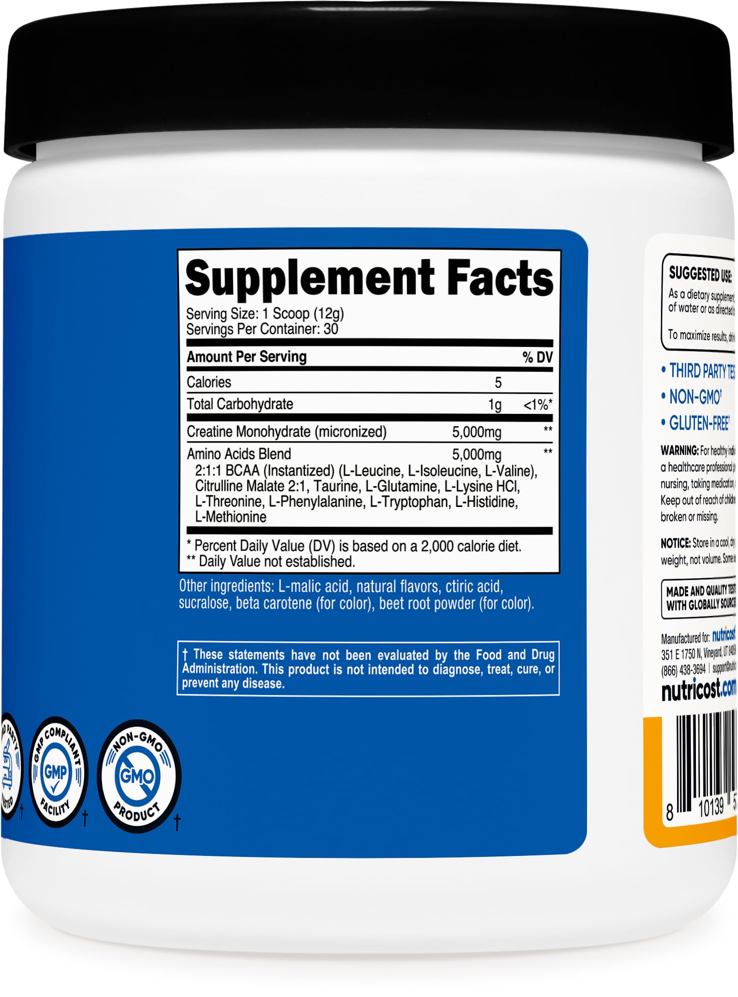 Nutricost Creatine + Aminos (Peach Mango Flavored) 30 Servings, Gluten-Free — Amazon image 5