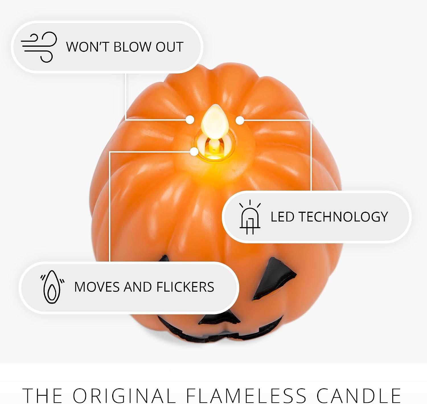 Luminara Flickering Flameless 4" x 4.3" Candle, Battery Powered LED Jack-o-Lantern Pumpkin Candle w/Timer, Remote Ready (Sold Separately), Real Orange Wax Indoor Halloween Decoration