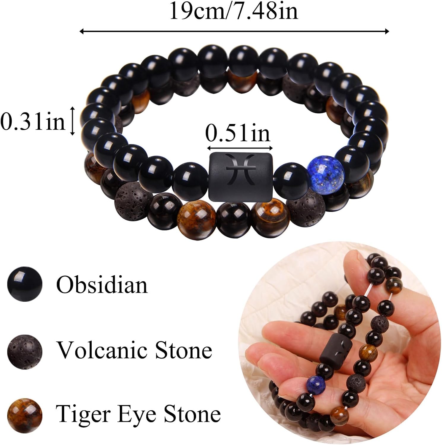 Zodiac Bracelet for Women Star Sign Natural Black Obsidian Bracelet Constellation Horoscope Crystals Bracelet Jewelry Gift 2 pieces 2 Pcs - Image 2