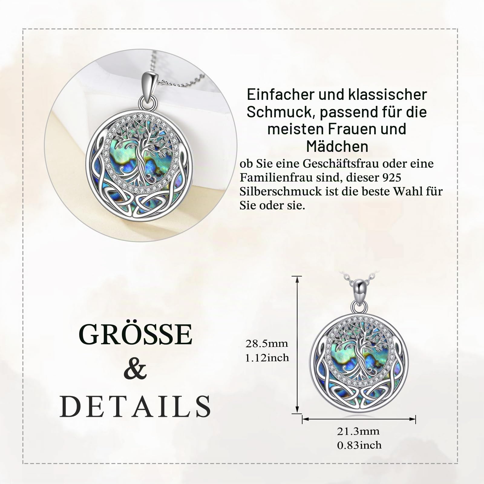 YAFEINI Baum des Lebens Halskette 925 Sterling Silber Mondstein Keltischer Knoten Pentagramm Anhänger Halskette für Damen Schmuck