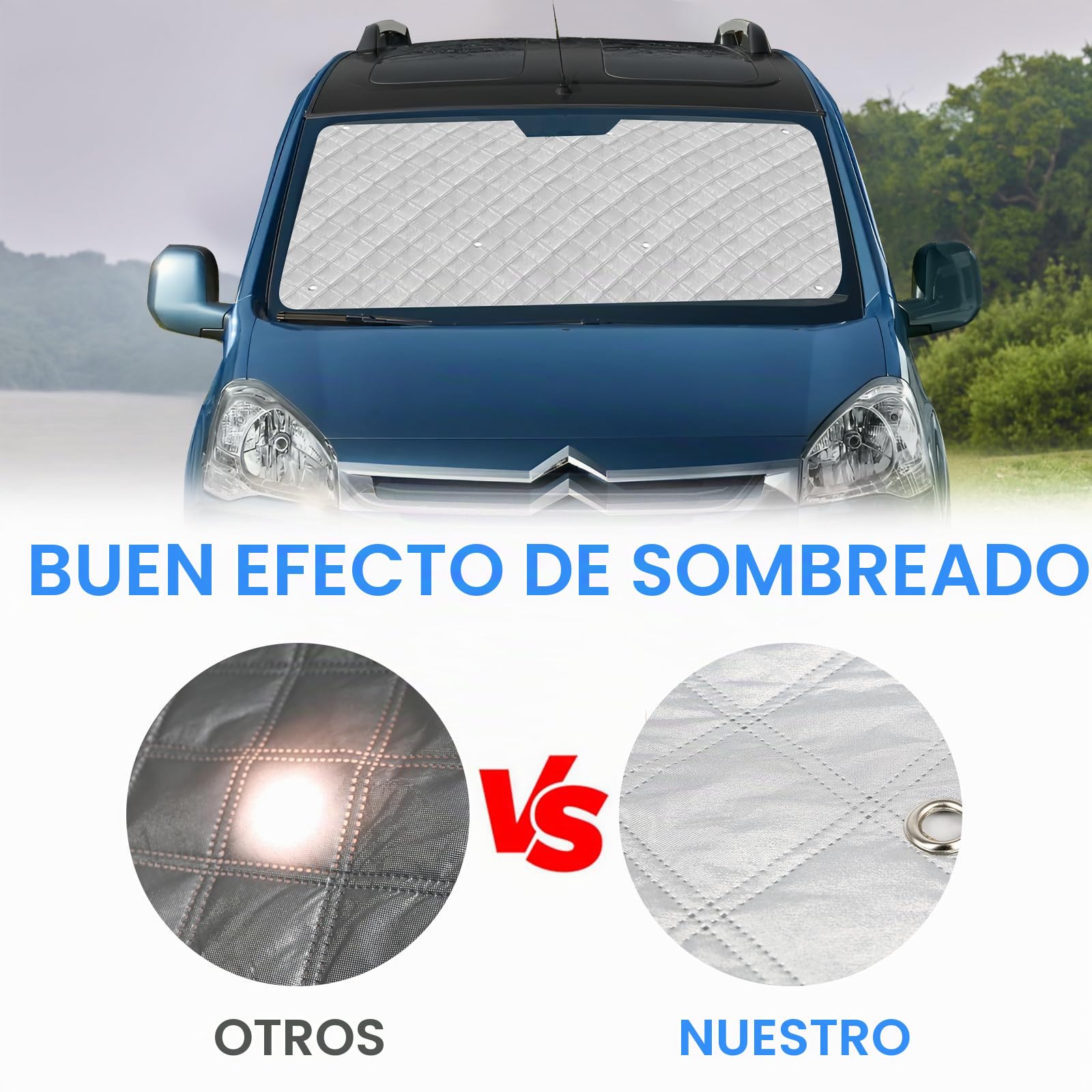 Parasol para Parabrisas Compatibles con Citroen Berlingo Peugeot Partner Rifter XLWB 2018-2025, 10 Piezas Juego de Protector de Parabrisas Ventana de Persiana Térmica Interior | Juego de 10 alfombrillas térmicas internas para protección UV