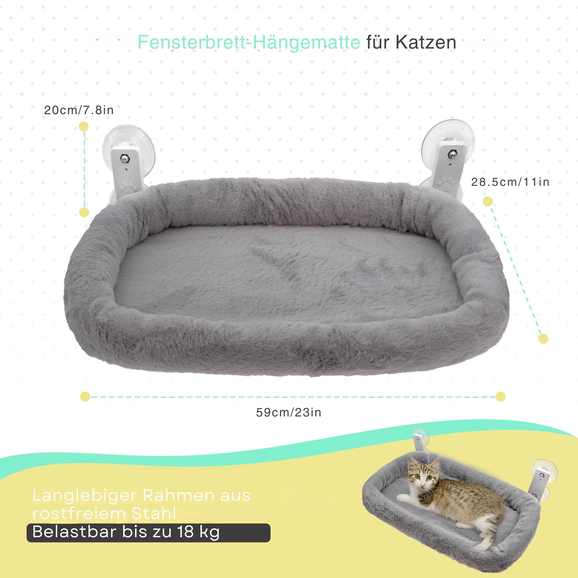 Katzen Fensterliege – Stabile Fensterliege für Katzen mit Waschbarem Kissen | Bequeme Hängematte für Fenster bis 18 kg | Platzsparendes Katzenbett & Zubehör