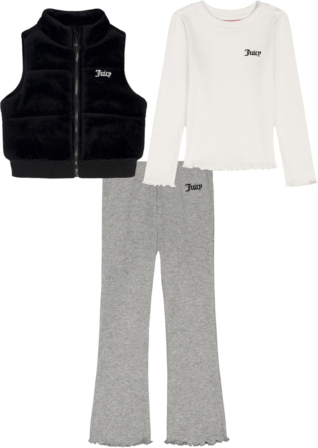 Juicy Couture girls 3 Pc Puff Vest Pant Set