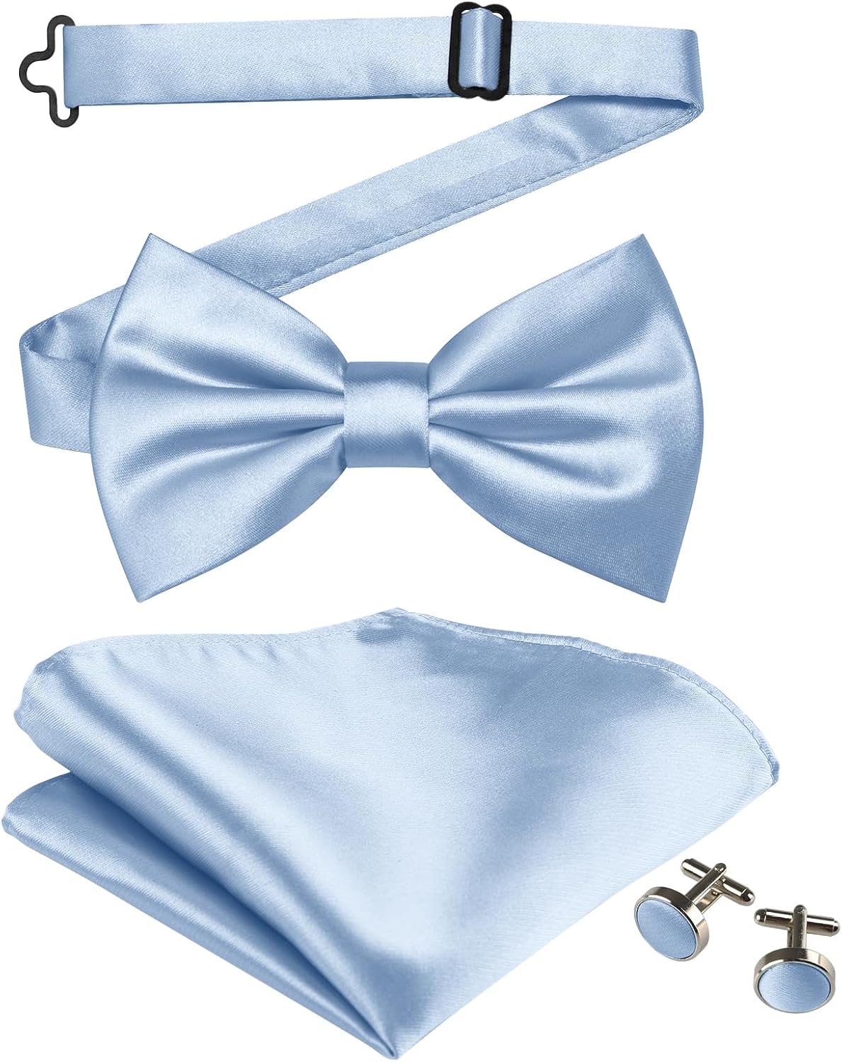 Bow Ties for Men Solid Color Pre-Tied Bow Tie and Pocket Square Cufflinks Set