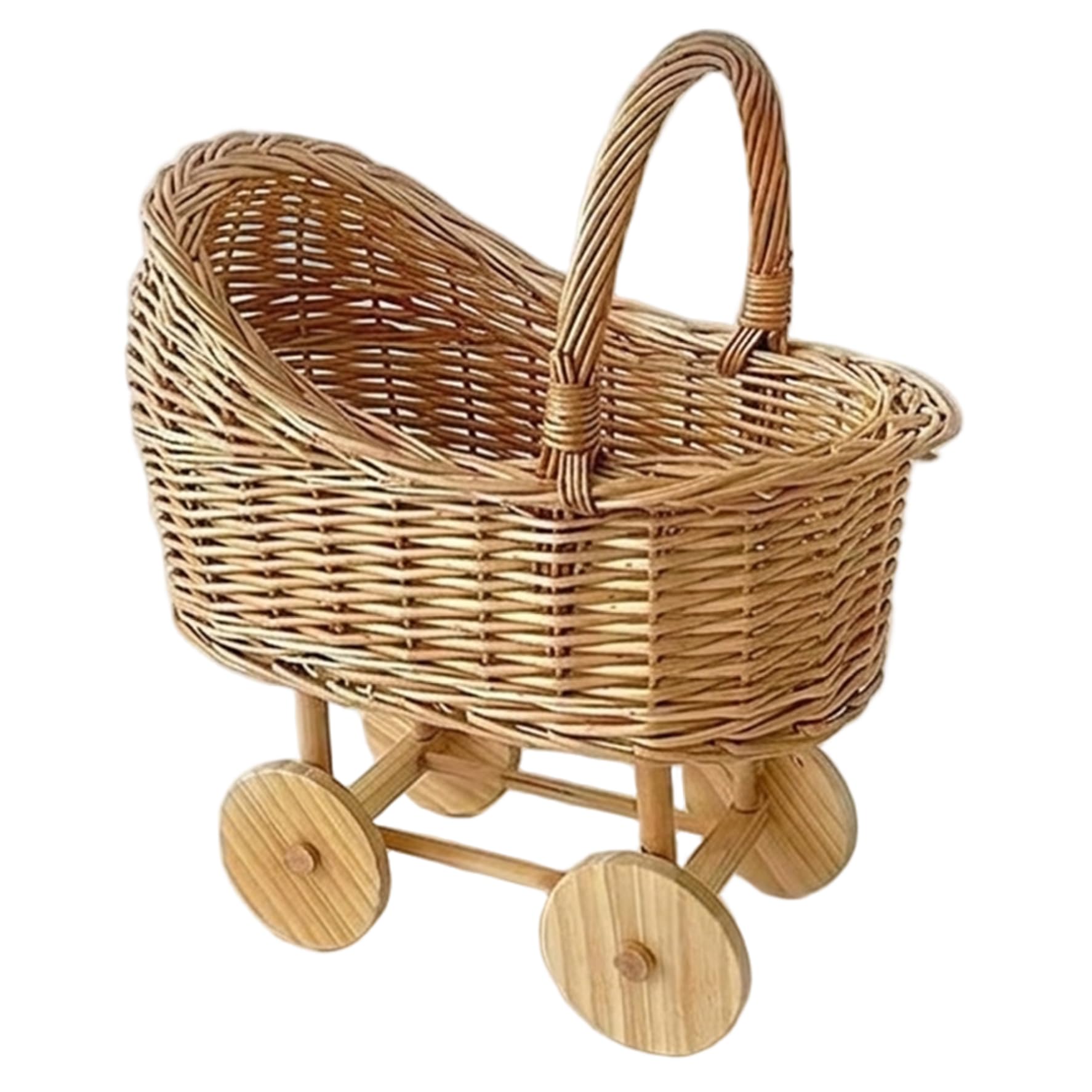 Poussette en Osier Style Vintage pour poupée idéale pour la décoration de Baby Shower la Chambre de bébé Les compositions Florales et Le Rangement la Maison.