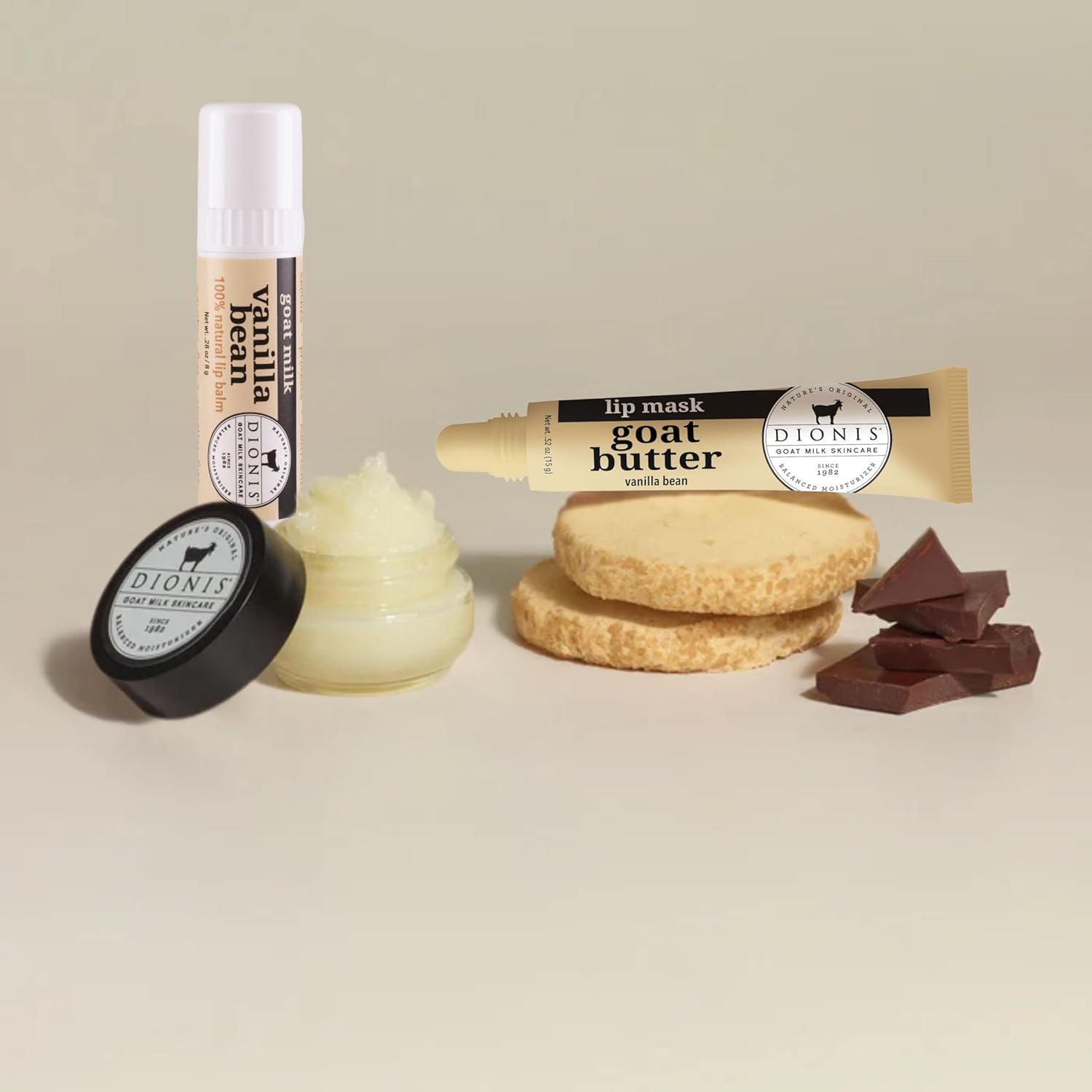 Dionis Goat Milk Gift Set For Women, Lip Balm, Exfoliating Sugar Scrub & Hydrating Overnight Repair Mask, 3-Piece Womens Skincare & Travel Essentials Kit, Vanilla Bean Scent