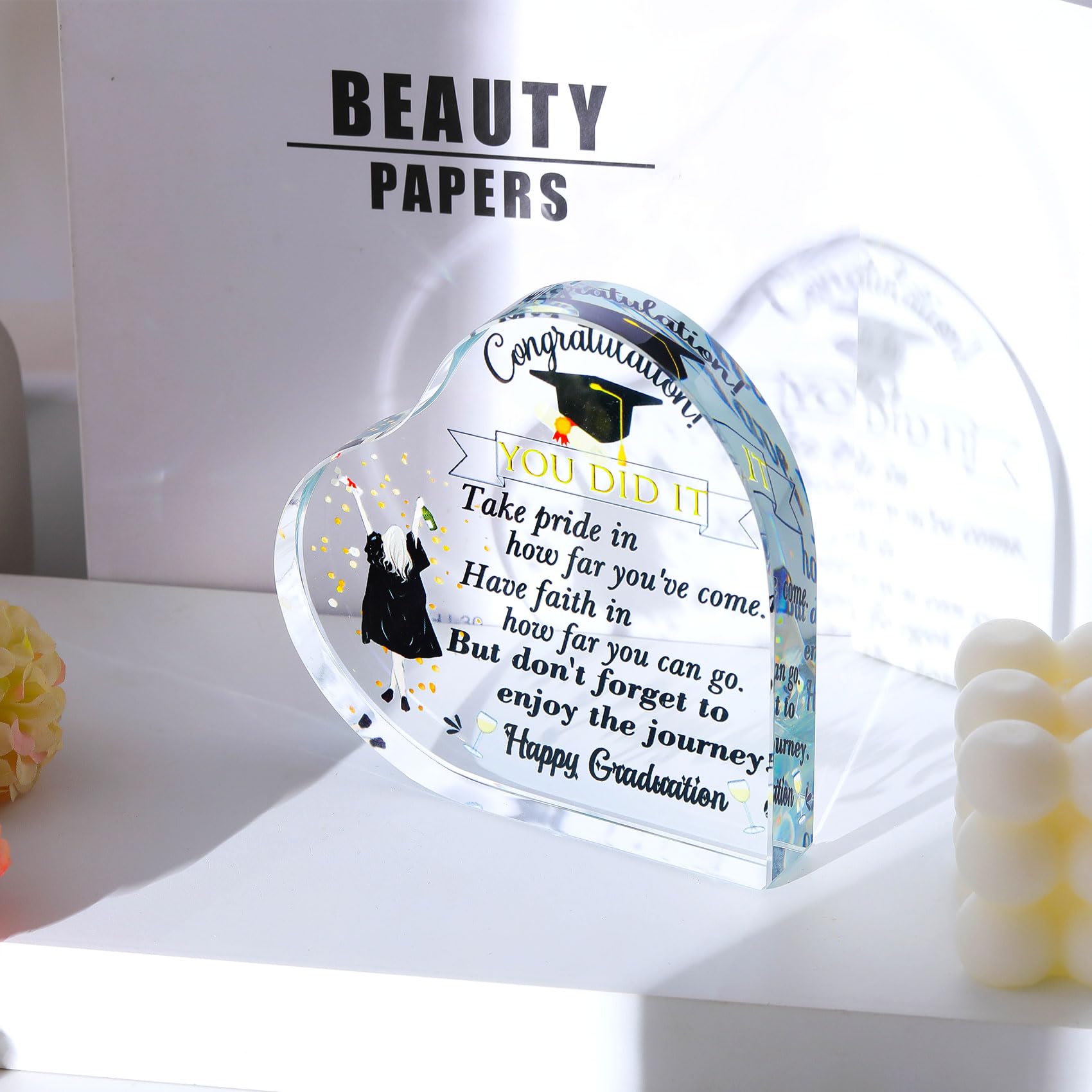 Ornalrist Graduation Gifts for Her Glass Heart Inspiration Colorful Keepsake with Quote Graduation Presents for Graduate High School College PHD Masters Degree Daughter Granddaughter - Image 4